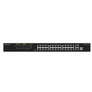 ab501e9d7f1d4b018c9878c53b401982.png (RG-ES126FGS-LP) RUIJIE SWITCH (สวิตช์) 24-Port 100Mbps + 1 Uplink Port 1000Mbps + 1 Gigabit RJ45/SFP combo Ports, 24 of the ports support PoE/PoE+ power supply. Max PoE power budget is 181W, Steel Case