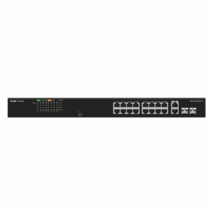 c15d632768a24e28bbf05af4f69087b8.png (RG-ES118FGS-LP) RUIJIE SWITCH (สวิตช์) 16-Port 100Mbps + 2 Gigabit RJ45/SFP combo Ports, 16 of the ports support PoE/PoE+ power supply. Max PoE power budget is 121W, Steel Case